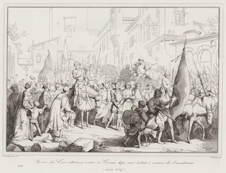 Renzo da Ceri siegreich zieht in Crema ein, nachdem er die Feinde besiegt hat, die die Stadt belagerten, 1514